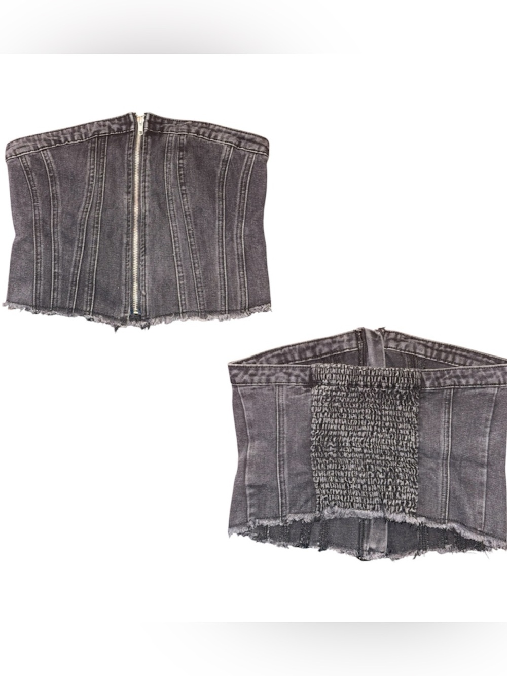 Denim Corset Top in Washed Gray - Women Jeans